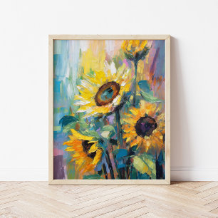 Sunflowers Modern Abstract Floral Painting  Poster