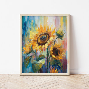Sunflowers Modern Abstract Floral Painting  Poster