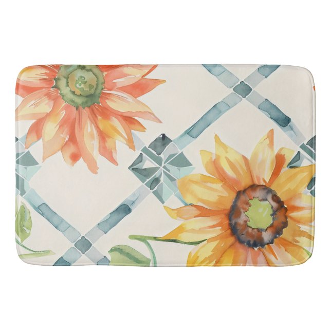 Sunflowers Modern Distressed floral Bath Mat (Front)