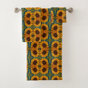 Sunflowers Modern Distressed floral Bath Towel Set