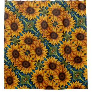 Sunflowers Modern Distressed floral Shower Curtain