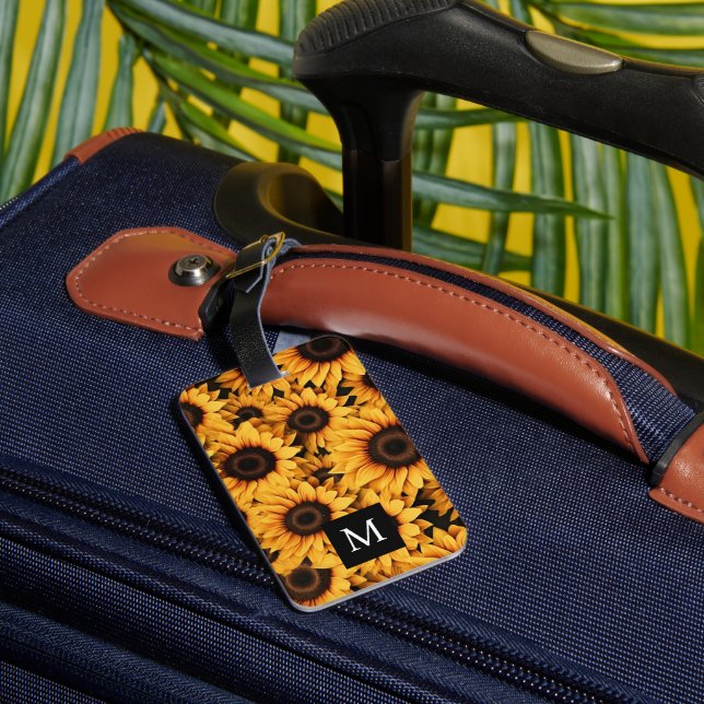 Sunflowers Modern Monogram Luggage Tag (Back Insitu 3)