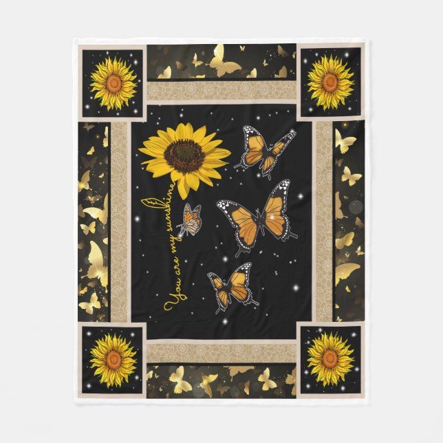 Sunflowers Monarch Butterfly You Are My Sunshine Fleece Blanket (Front)