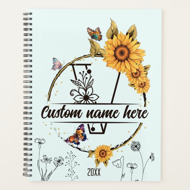 Sunflowers monogram butterflies letter I Planner (Front)