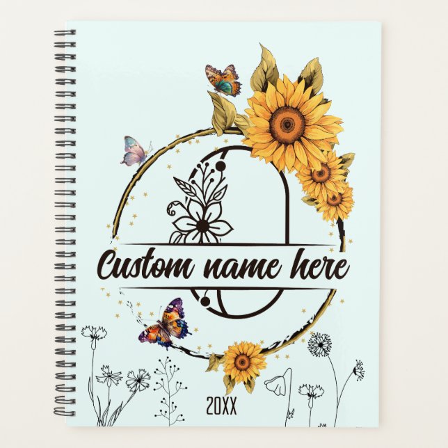 Sunflowers monogram butterflies letter O Planner (Front)