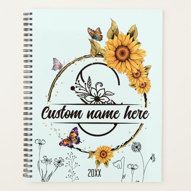 Sunflowers monogram butterflies letter S Planner (Front)