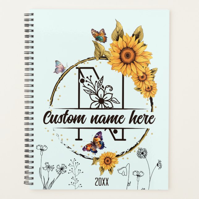Sunflowers monogram cute butterflies 2025 planner (Front)