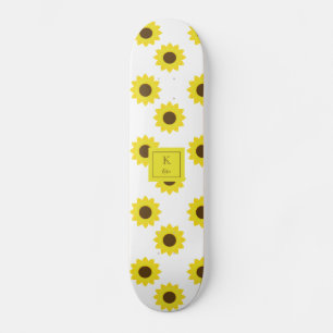 Sunflowers Monogram Hand Lettering Floral Chic Skateboard