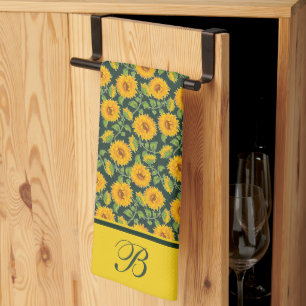 Sunflowers monogram Kitchen Towel