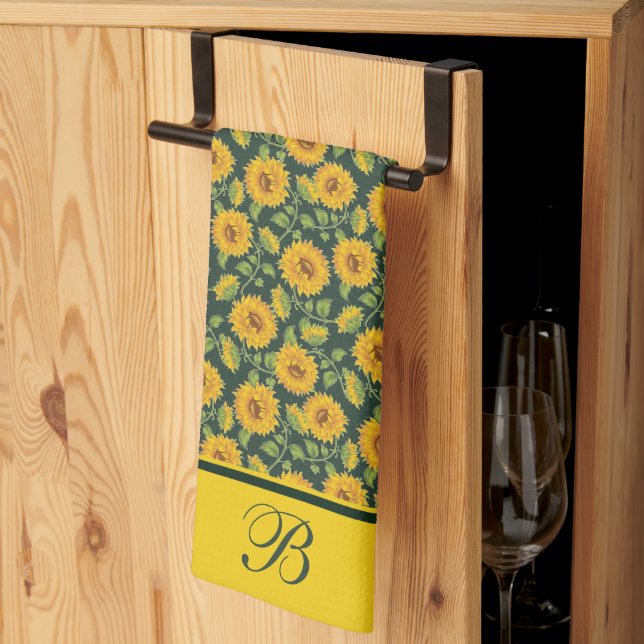 Sunflowers monogram Kitchen Towel (Thirds Fold)