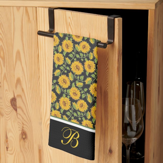 Sunflowers monogram Kitchen Towel (Thirds Fold)