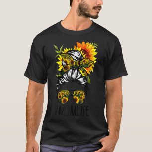 Sunflowers Mum Life Messy Bun Hair Sunglasses Moth T-Shirt