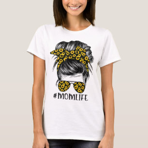 Sunflowers mum life messy bun hair sunglasses moth T-Shirt