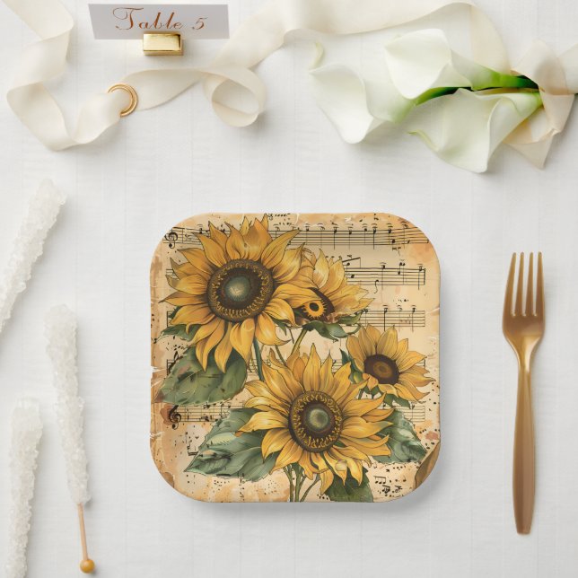 Sunflowers Music Sheet  Paper Plate (Wedding)