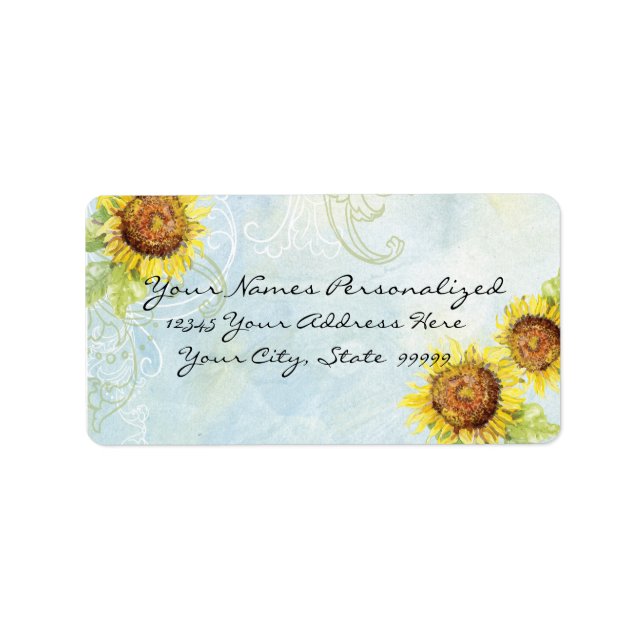 Sunflowers 'n Swirls, Wedding Invitation Labels (Front)