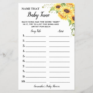 Sunflowers Name that Baby Tune Shower Game Card
