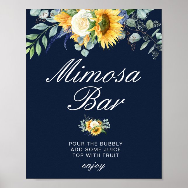 sunflowers navy blue bridal shower mimosa bar sign (Front)
