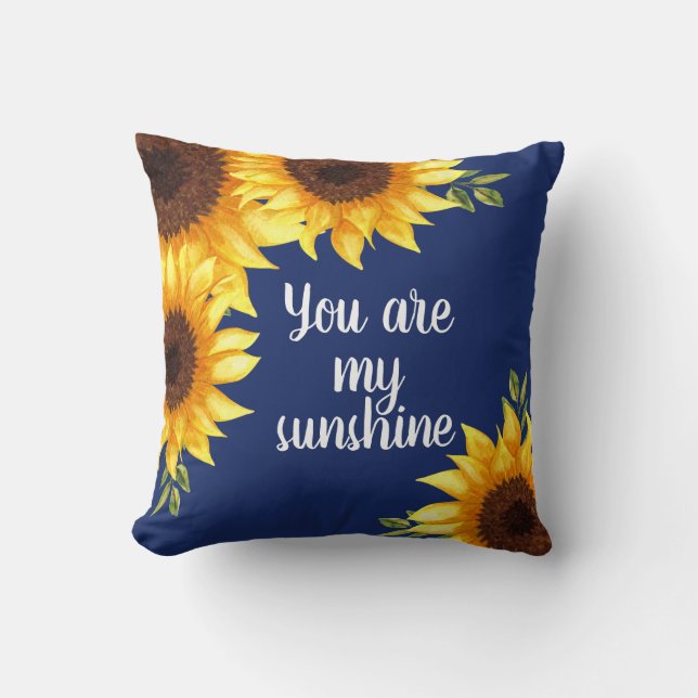 Sunflowers Navy Blue Chic You Are My Sunshine Cushion (Front)
