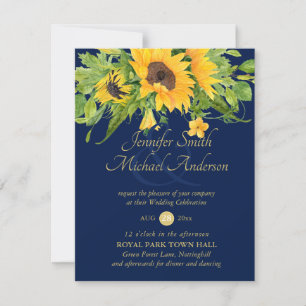 Sunflowers Navy Blue Country Floral Wedding Invite