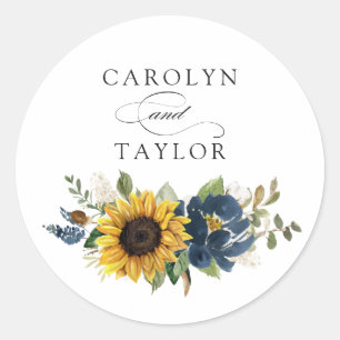 Sunflowers Navy Blue Floral Envelope Seal Sticker