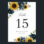 Sunflowers Navy Blue Floral Rustic Table Number<br><div class="desc">Sunflowers Navy Blue Floral Rustic Table Number. Elegant Sunflowers Greenery Wedding Table Numbers</div>