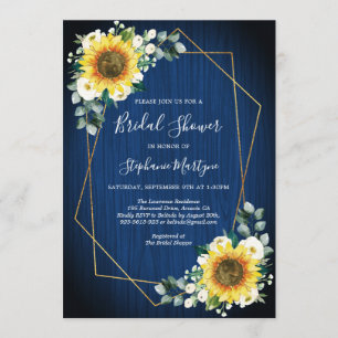 Sunflowers Navy Blue Geometric Bridal Shower Invitation