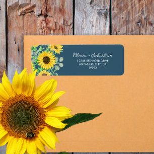 Sunflowers   Navy blue Return Address Label