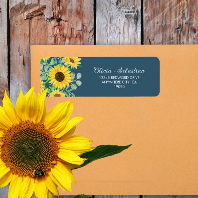 Sunflowers | Navy blue Return Address Label (Creator Uploaded)