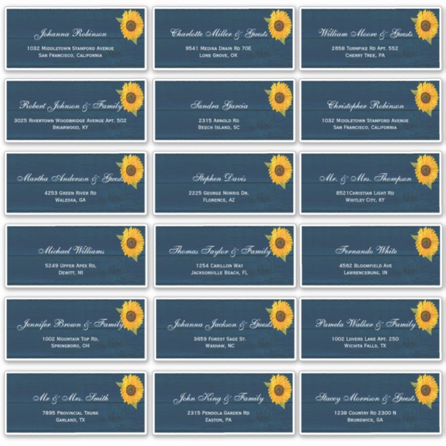 Sunflowers Navy Blue Rustic Wedding Guest Names St (Front)