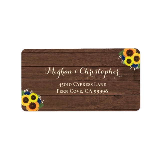 Sunflowers Navy Roses Wedding RSVP Return Address Label (Front)