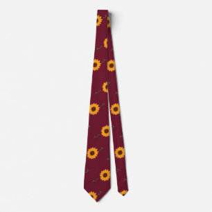 Sunflowers Neck Tie (Barn Red, Gold & Brown)