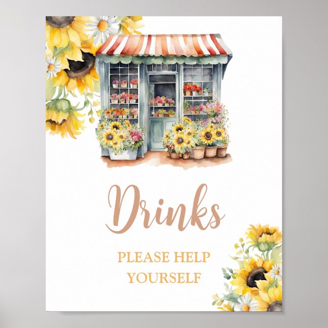 Sunflowers Off The Market Bridal Shower Drinks Poster (Front)