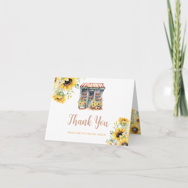 Sunflowers Off The Market Bridal Shower Folded Thank You Card (Front)