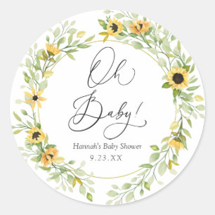 Sunflowers Oh baby Favour Classic Round Sticker