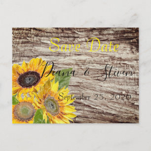Sunflowers on a background of tree bark postcard