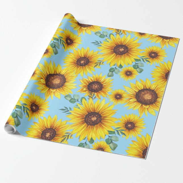 Sunflowers on a Blue sky Background Wrapping Paper (Unrolled)