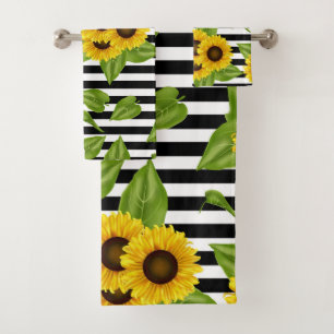 Sunflowers on black and white  bath towel set