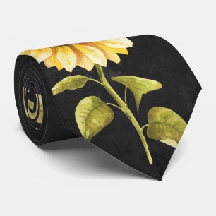 Sunflowers on Black Design Tie