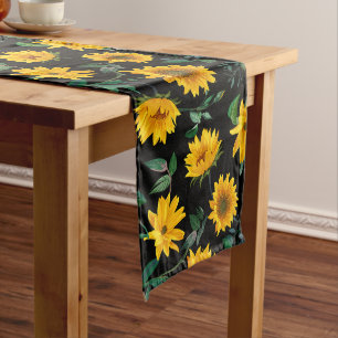 Sunflowers on Black Table Runner