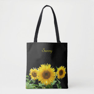 Sunflowers on black tote bag