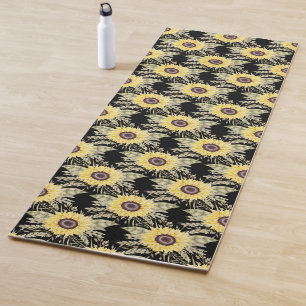 Sunflowers on Black Yoga Mat