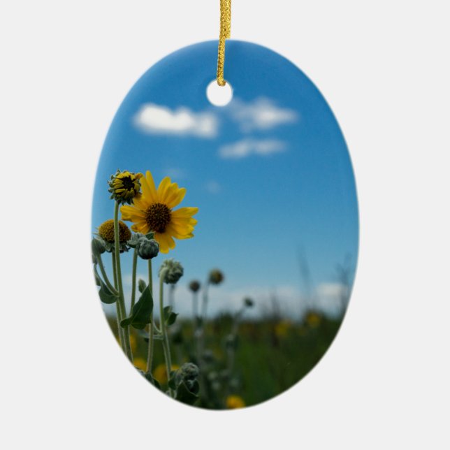 Sunflowers on Blue Sky Ceramic Tree Decoration (Front)
