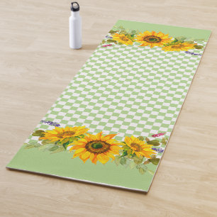 Sunflowers on Checkerboard  Yoga Mat