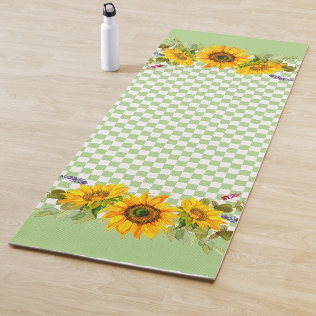 Sunflowers on Checkerboard  Yoga Mat (In Situ)