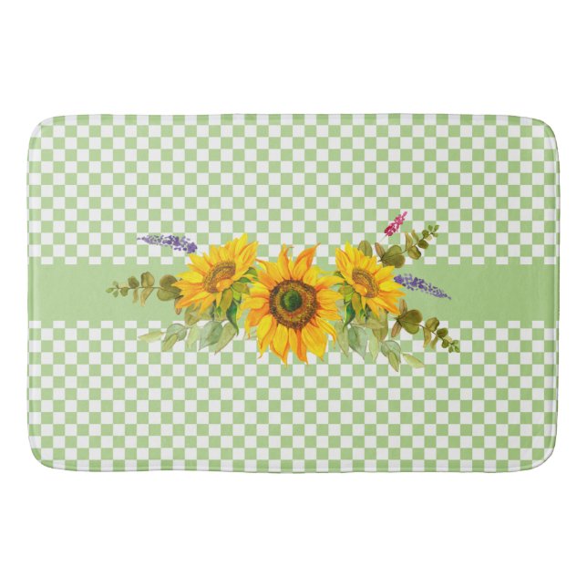Sunflowers on Chequerboard  Bath Mat (Front)