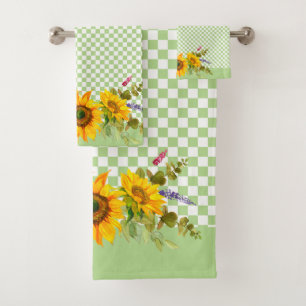 Sunflowers on Chequerboard  Bath Towel Set