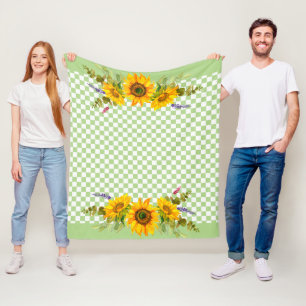 Sunflowers on Chequerboard Fleece Blanket