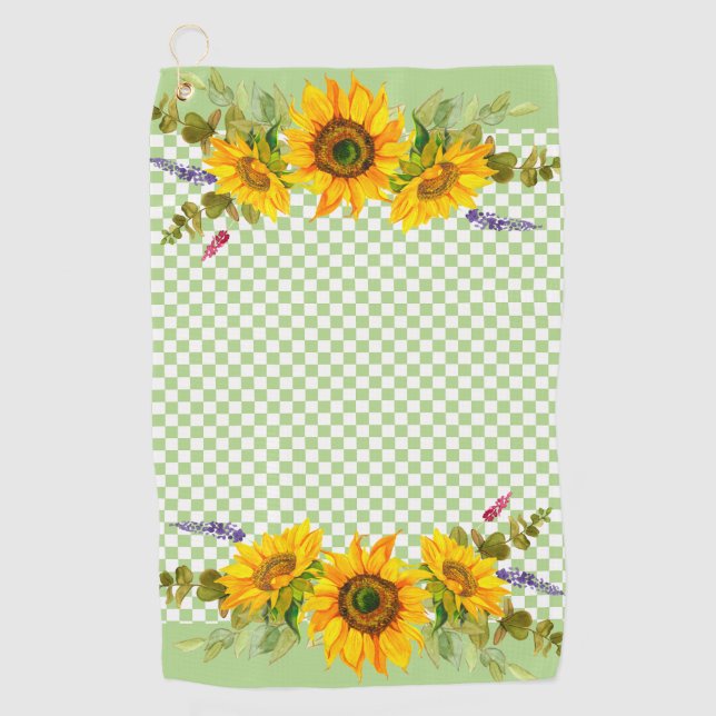 Sunflowers on Chequerboard  Golf Towel (Front)