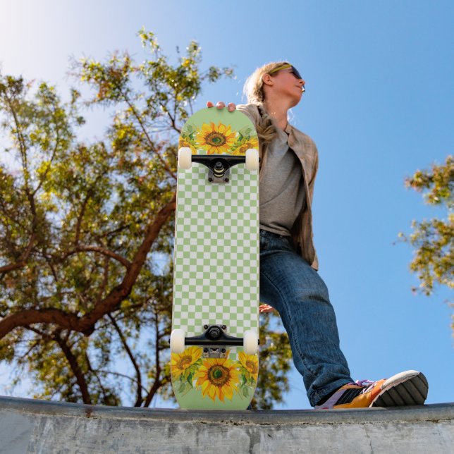 Sunflowers on Chequerboard   Skateboard (Outdoor 1)