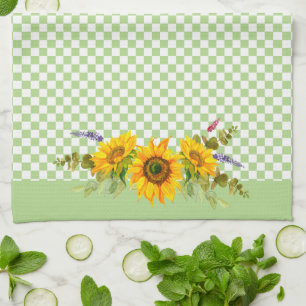 Sunflowers on Chequerboard  Tea Towel